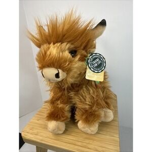 Living Nature Highland Cow Brown Stuffed Animal | Farm Toy with Sound | Soft Toy